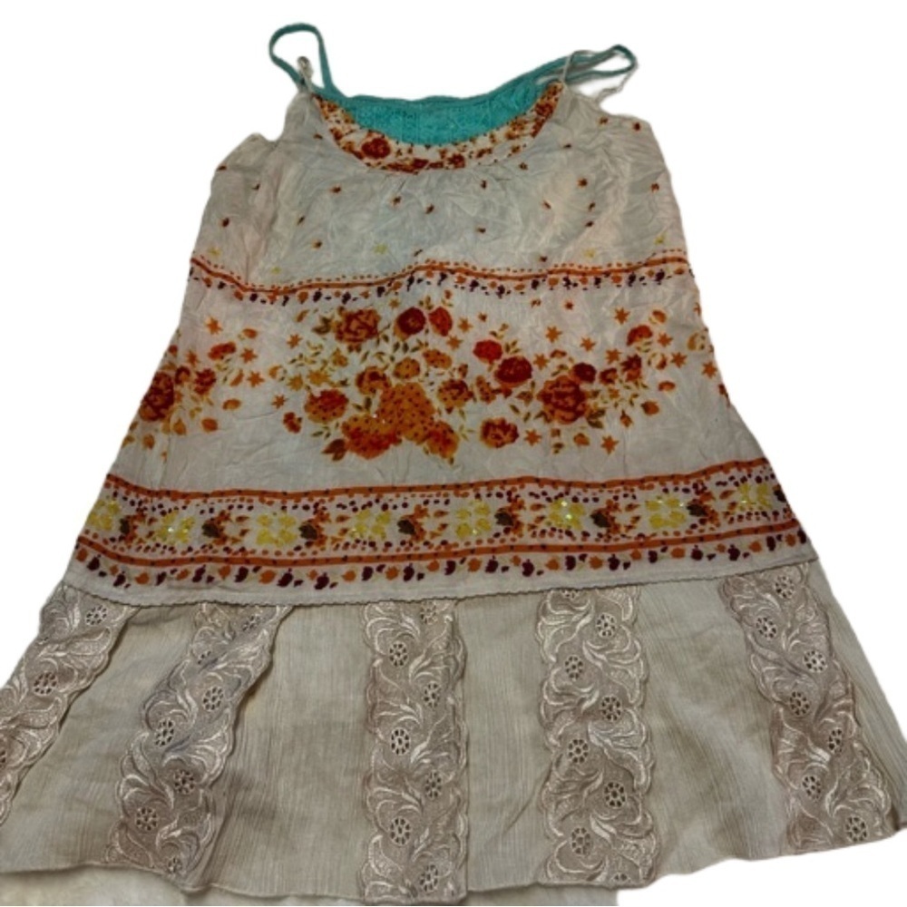 Free People  Dress and Cami Ivory& Orange Floral Print  Teal Cami  Size S/P NEW - Picture 13 of 16